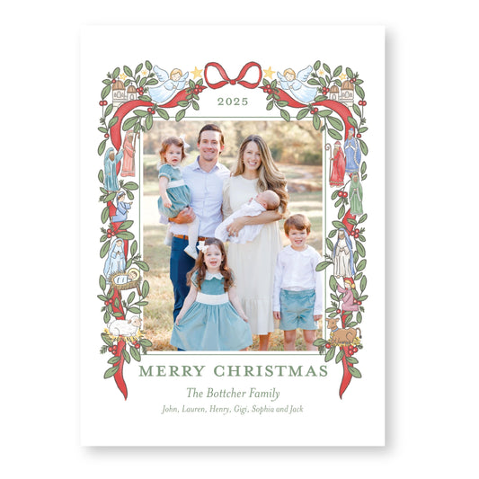 The Nativity Story in Red | 5x7 Holiday Photo Card with Envelope