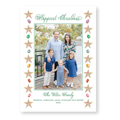 PRINTED Exclusive Art Holiday Card | Christmas Jewels Border | 5x7 Holiday Photo Card with Envelope