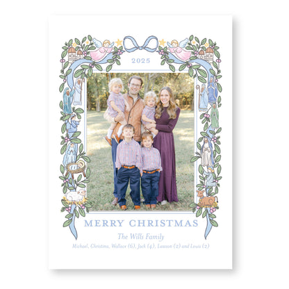 The Nativity Story Pale Blue | 5x7 Holiday Photo Card with Envelope