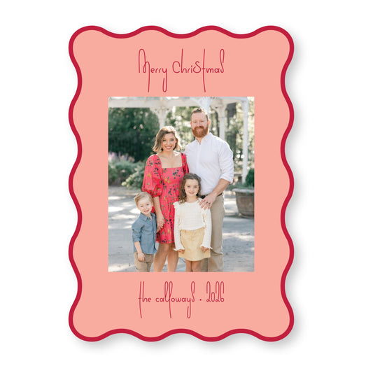 PRINTED Die Cut Holiday Card | Swirly Season in Peach Wavy Card | 5x7 Holiday Photo Card with Envelope