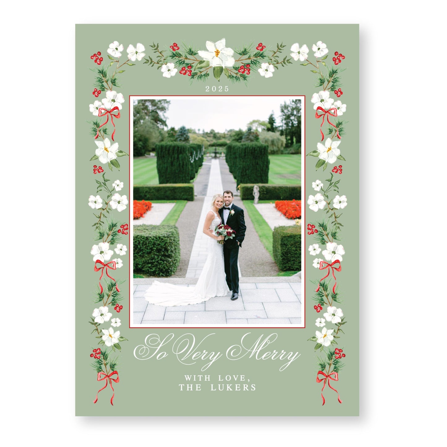 Merry Magnolias in Red | 5x7 Holiday Photo Card with Envelope
