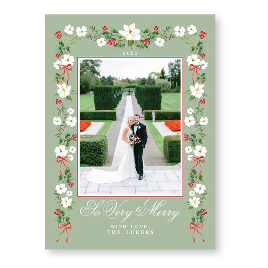 Merry Magnolias in Red | 5x7 Holiday Photo Card with Envelope