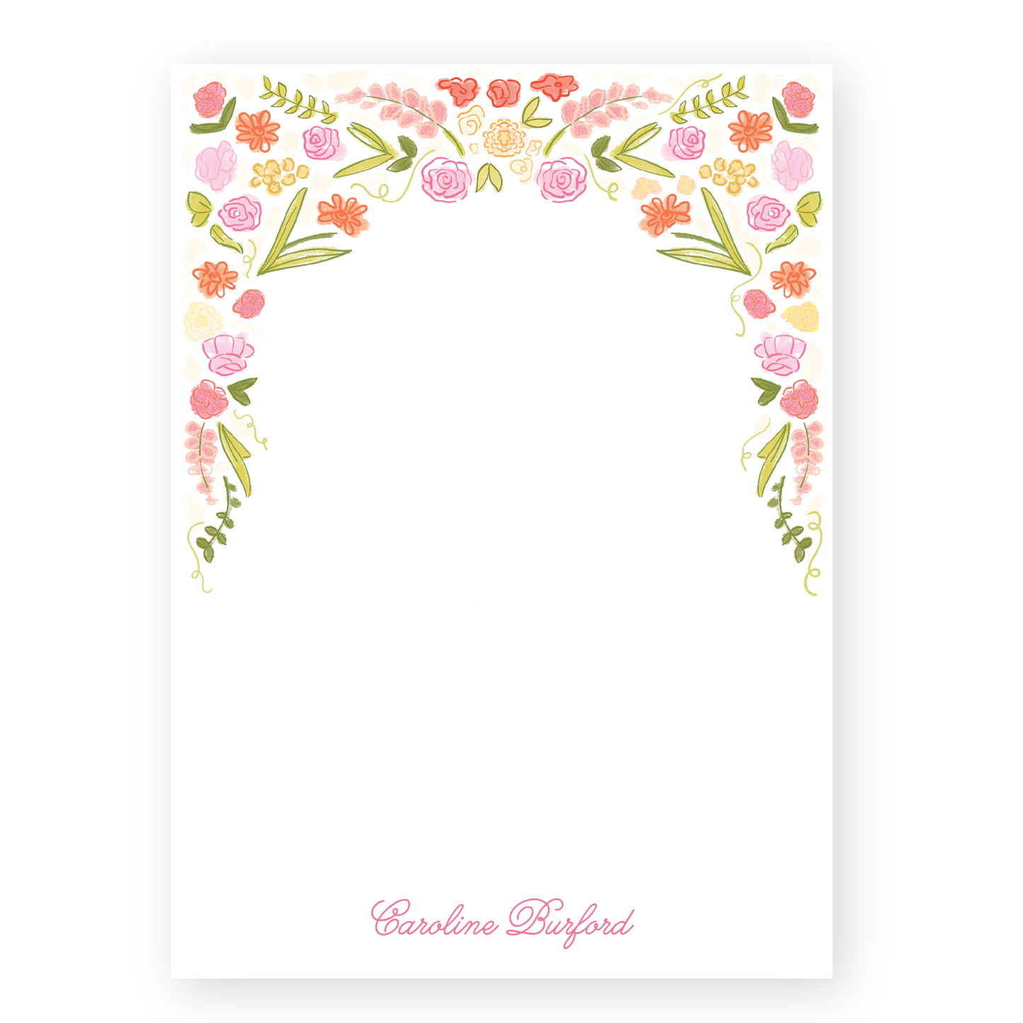 Orange and Pink Floral Header Personalized Notepad