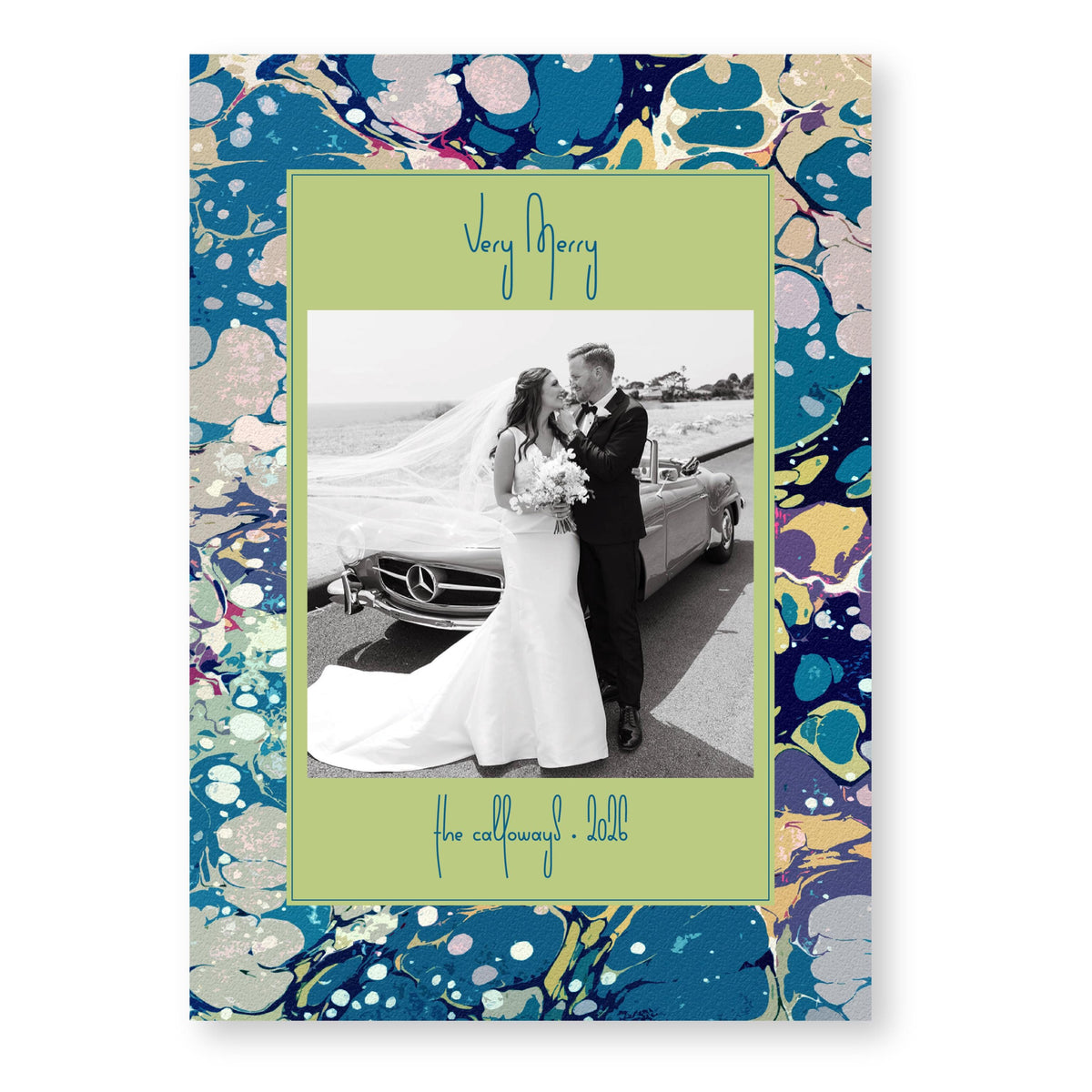 Marble Merriment in Chartreuse Card | Holiday Photo Card