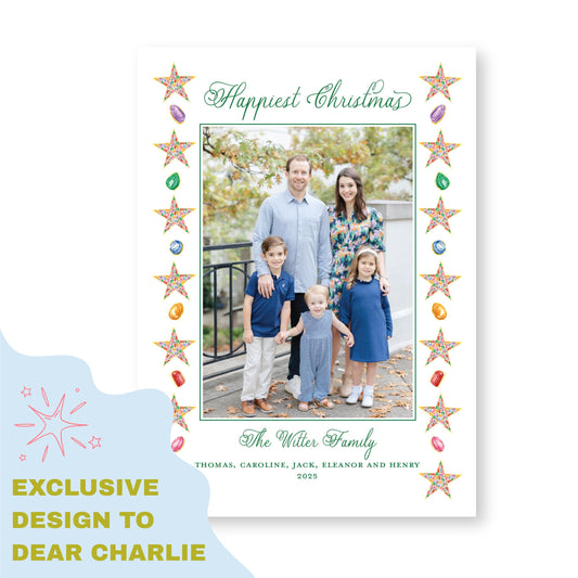 PRINTED Exclusive Art Holiday Card | Christmas Jewels Border | 5x7 Holiday Photo Card with Envelope