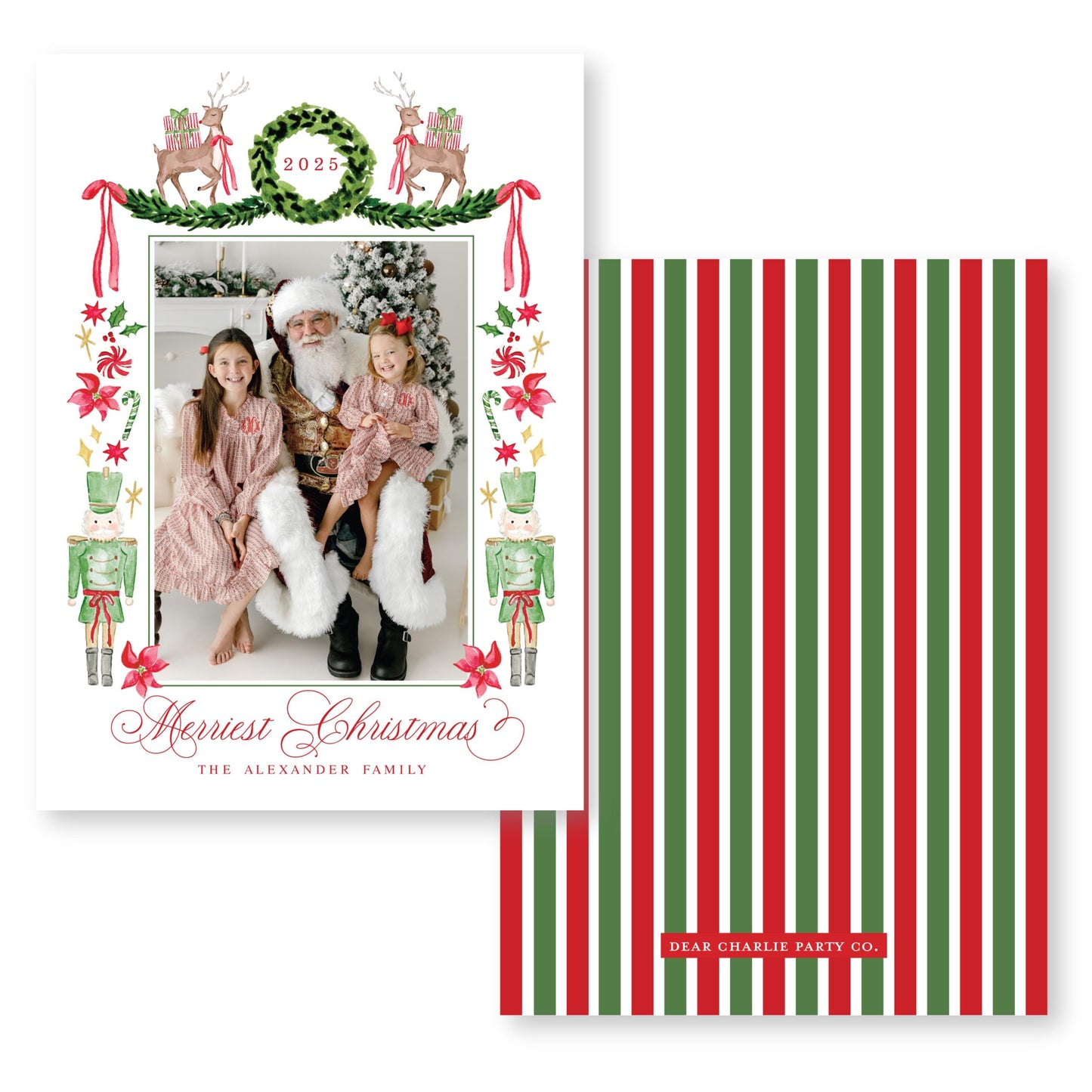 Exclusive Art | Reindeer, Nutcrackers and Ribbons | 5x7 Holiday Photo Card with Envelope