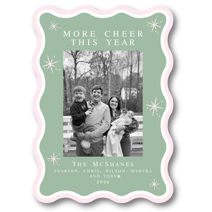 PRINTED Die Cut Holiday Card | Holiday Hues in Pink and Sage | 5x7 Photo Card with Envelope