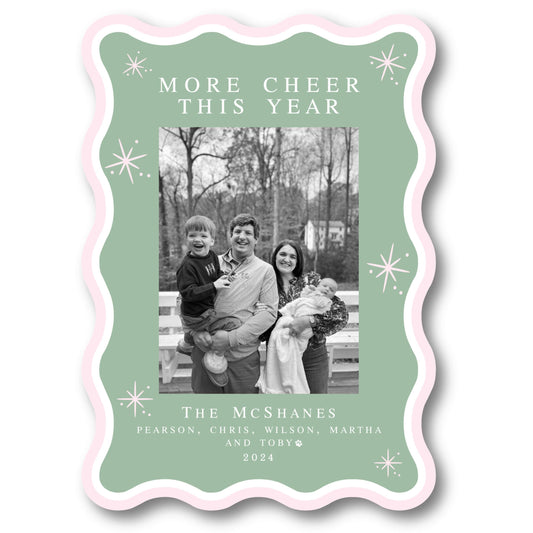 PRINTED Die Cut Holiday Card | Holiday Hues in Pink and Sage | 5x7 Photo Card with Envelope