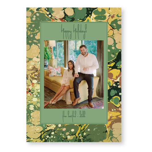 Marble Merriment in Green Card | 5x7 Holiday Photo Card with Envelope