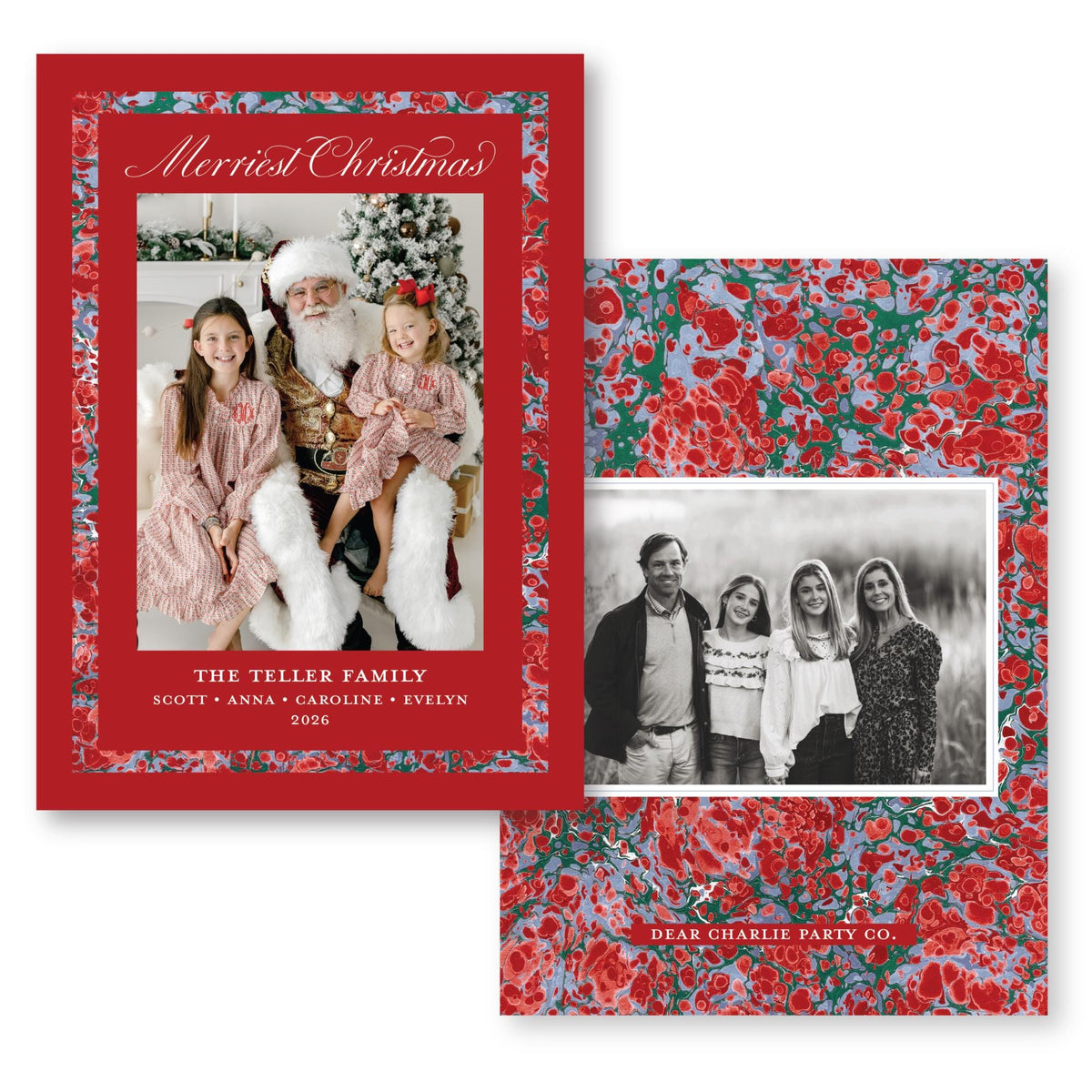 Merry Marble Trim Blue and Red | 2026 Holiday Card