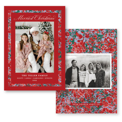 Merry Marble Trim Blue and Red | 2026 Holiday Card