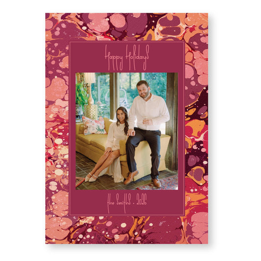 Marble Merriment in Berry and Army Card | 5x7 Holiday Photo Card with Envelope