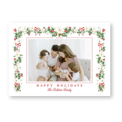 Merry Magnolias in Red | 5x7 Holiday Photo Card with Envelope