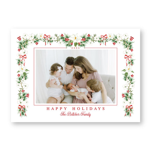 Merry Magnolias in Red | 5x7 Holiday Photo Card with Envelope