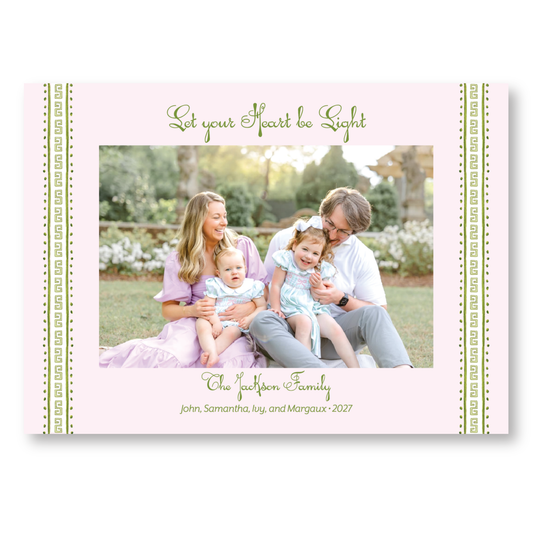 Greek Key Border Pink Holiday Card | 5x7 Holiday Photo Card with Envelope