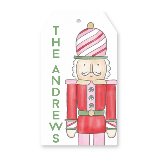 Nutcracker Gift Tag – Pink & Red Hanging Holiday Gift Wrapping Tag with String