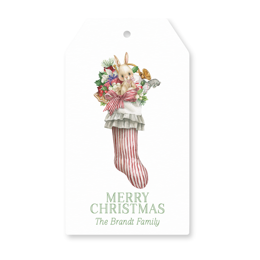 a christmas stocking with a bunny inside of it