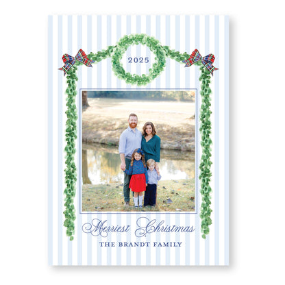 Boxwood and Bows Frame | 5x7 Holiday Photo Card with Envelope