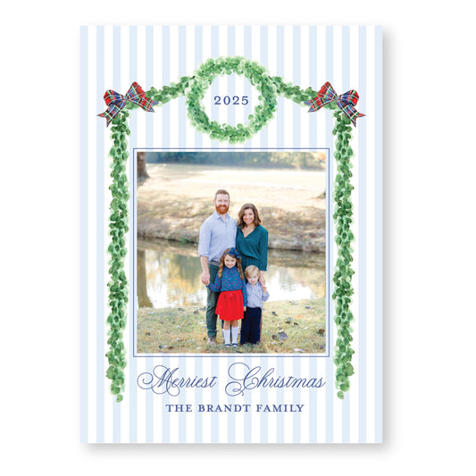 Boxwood and Bows Frame | 5x7 Holiday Photo Card with Envelope
