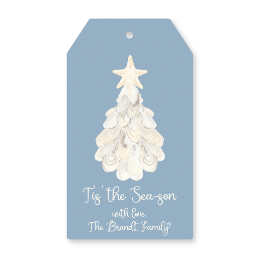 a tag with a christmas tree on it