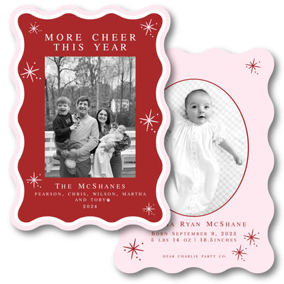 PRINTED Die Cut Holiday Card | Holiday Hues in Red and Pink | 5x7 Photo Card with Envelope