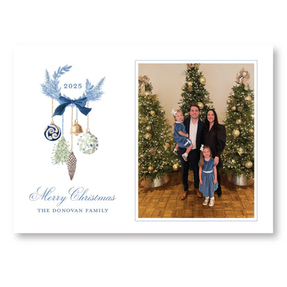 Holiday Blues Wreath Card | 5x7 Holiday Photo Card with Envelope