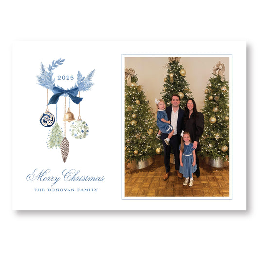 Holiday Blues Wreath Card | 5x7 Holiday Photo Card with Envelope