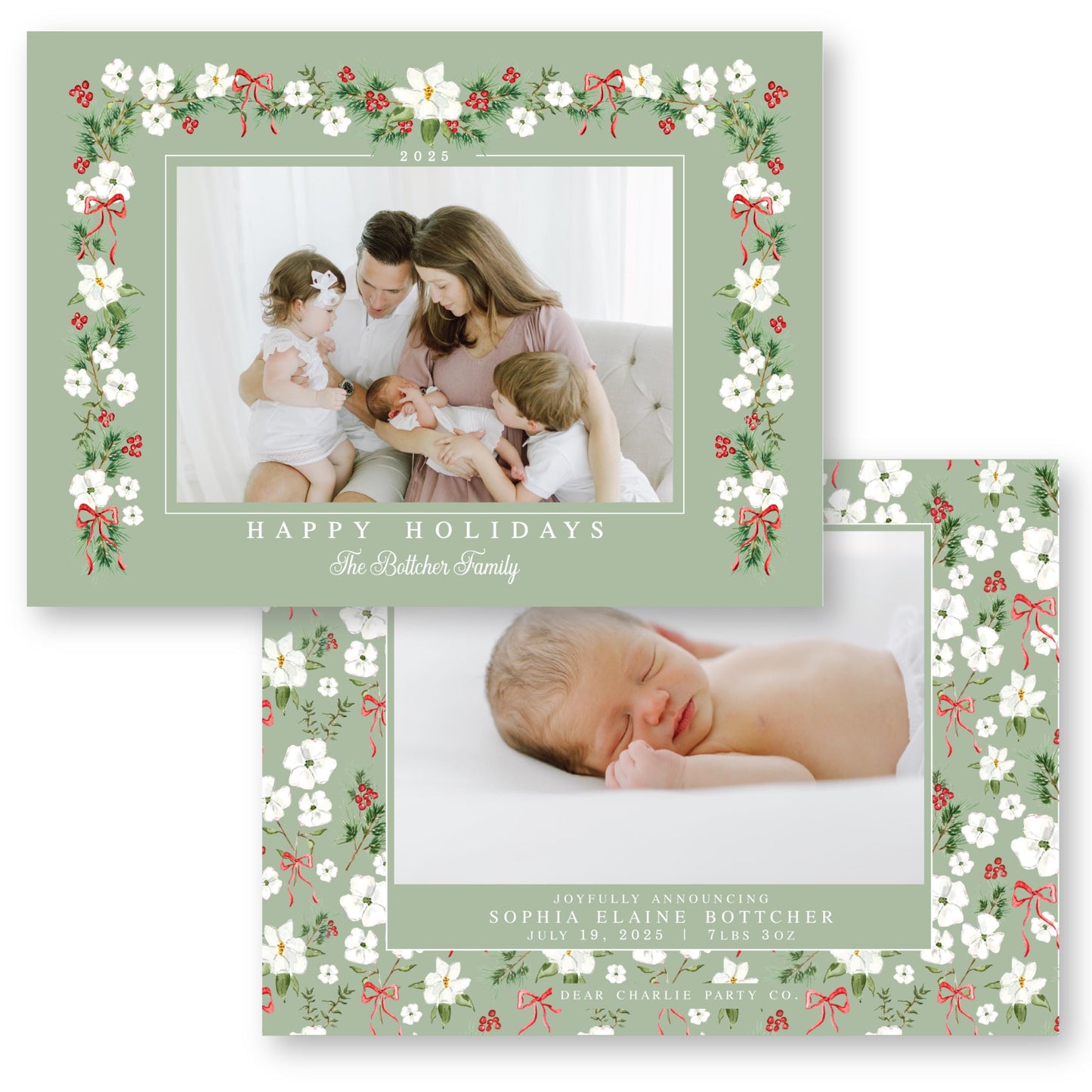 Merry Magnolias in Red | 5x7 Holiday Photo Card with Envelope