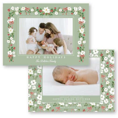 Merry Magnolias in Red | 5x7 Holiday Photo Card with Envelope