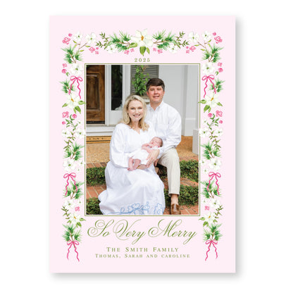 Merry Magnolias in Pink | Holiday Photo Card