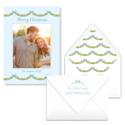 Merry Little Garland Border Blue | 2026 Exclusive Art Holiday Card