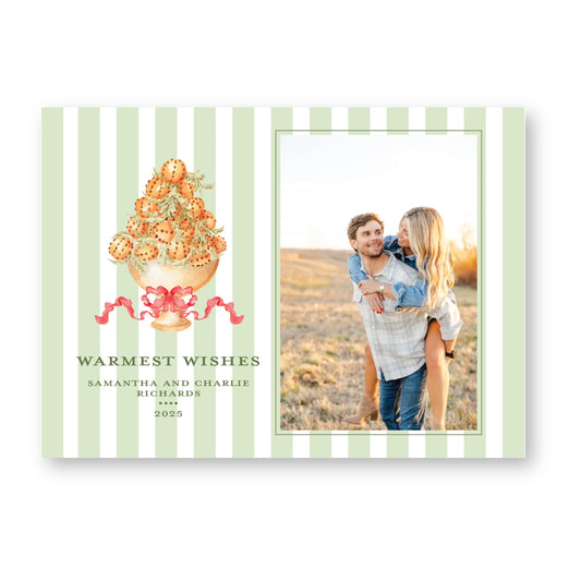 Striped Citrus Holiday Card | 5x7 Holiday Photo Card with Envelope