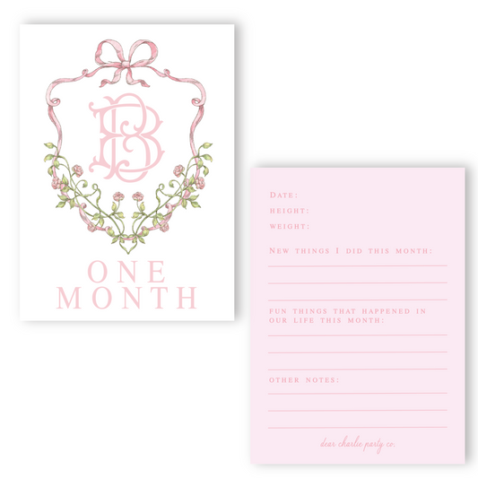 Personalized Pink Floral Crest Milestone Cards