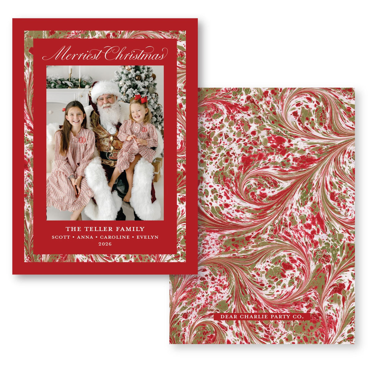 Merry Marble Traditional Trim Red | 2026 Holiday Card