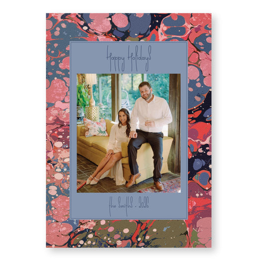 Marble Merriment in Blue Card | 5x7 Holiday Photo Card with Envelope