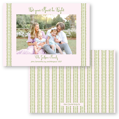Greek Key Border Pink Holiday Card | 5x7 Holiday Photo Card with Envelope