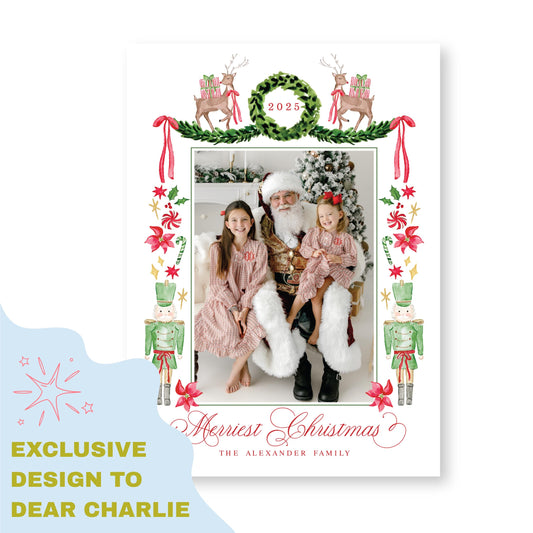 Exclusive Art | Reindeer, Nutcrackers and Ribbons | 5x7 Holiday Photo Card with Envelope