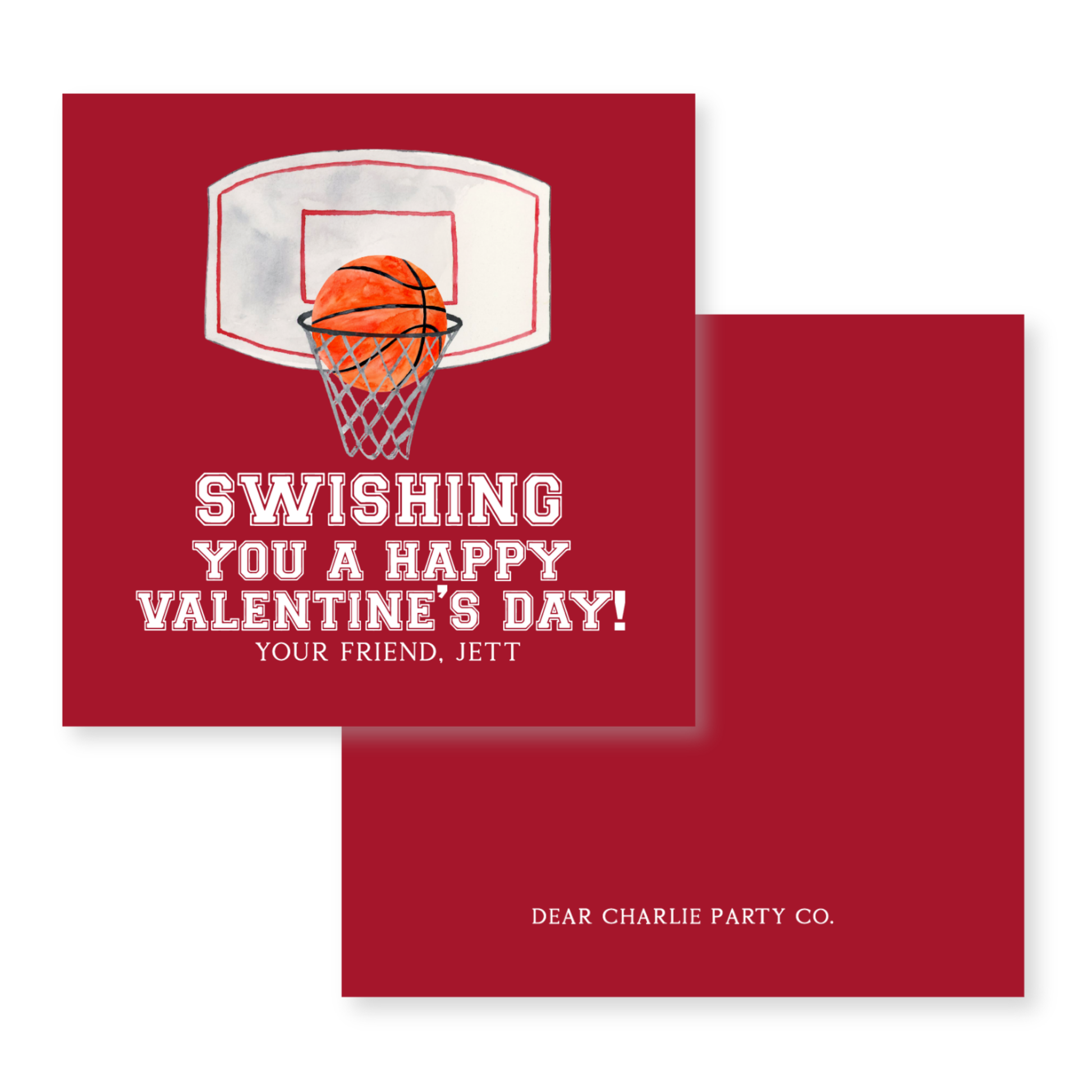 a valentine's card with a basketball in the hoop