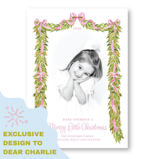 Merry Little Garland Vertical Pink | 2026 Exclusive Art Holiday Card