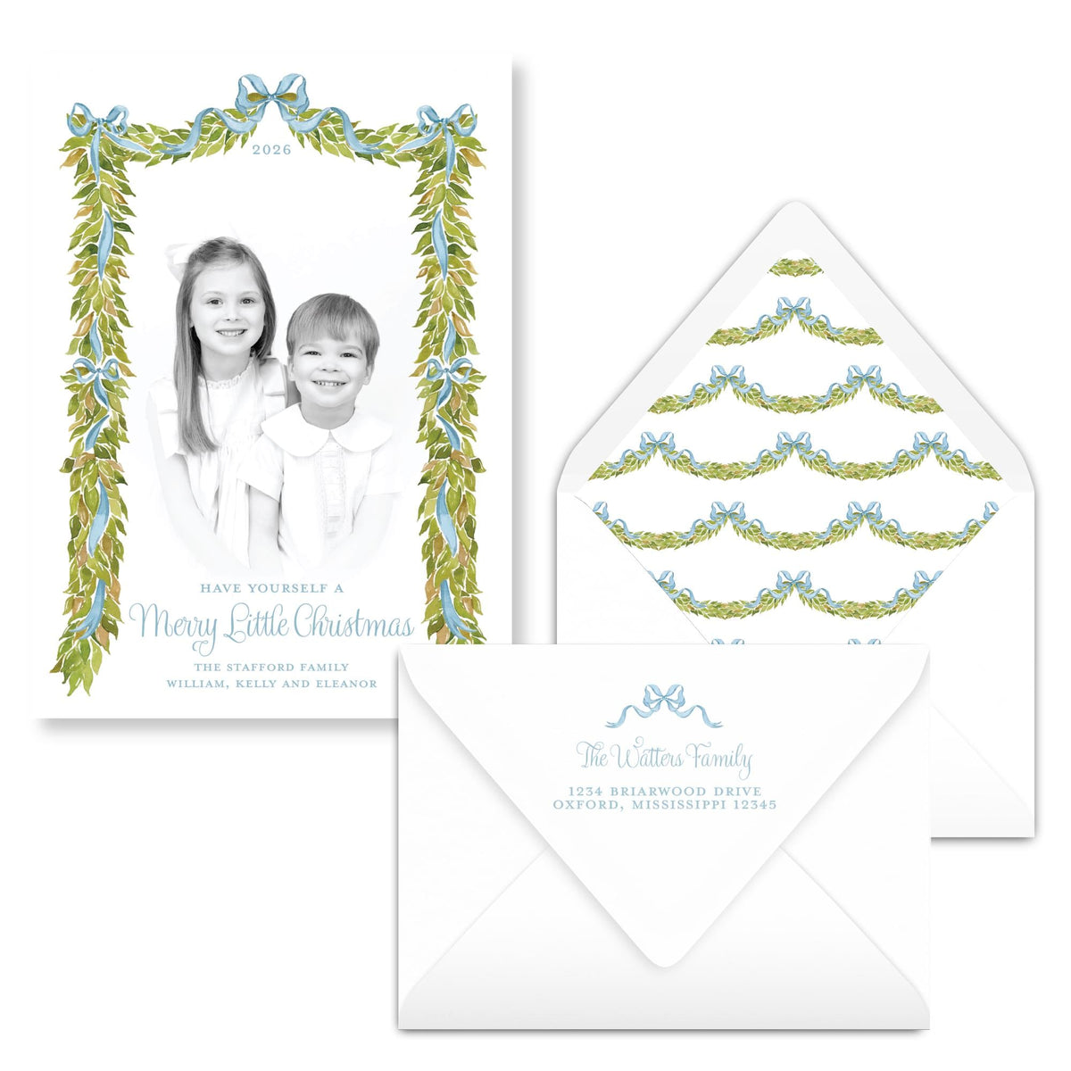 Merry Little Garland Blue Horizontal | 2026 Exclusive Art Holiday Card