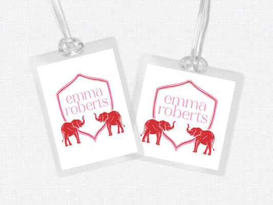 Elephant Crest Bag Tag, Luggage Tag, Laminated Bag Tag, Girl Bag Tag