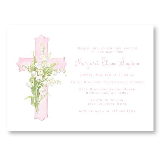 Lily Cross Baptism in Pink Invitation