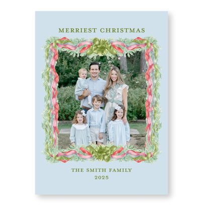 Velvet Trimmings in Blue | 5x7 Holiday Photo Card with Envelope
