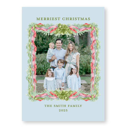 Velvet Trimmings in Blue | 5x7 Holiday Photo Card with Envelope