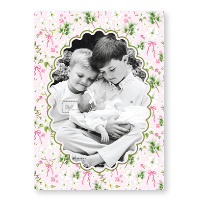 Merry Magnolias in Pink | 5x7 Holiday Photo Card with Envelope