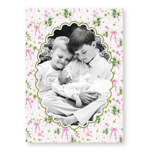Merry Magnolias in Pink | 5x7 Holiday Photo Card with Envelope
