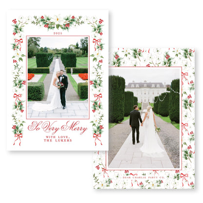 Merry Magnolias in Red | 5x7 Holiday Photo Card with Envelope