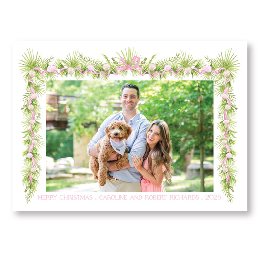 Holiday in the Sun Card in Pink Horizontal | 5x7 Holiday Photo Card with Envelope