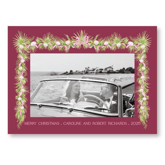 Holiday in the Sun Card in Berry Horizontal | 5x7 Holiday Photo Card with Envelope