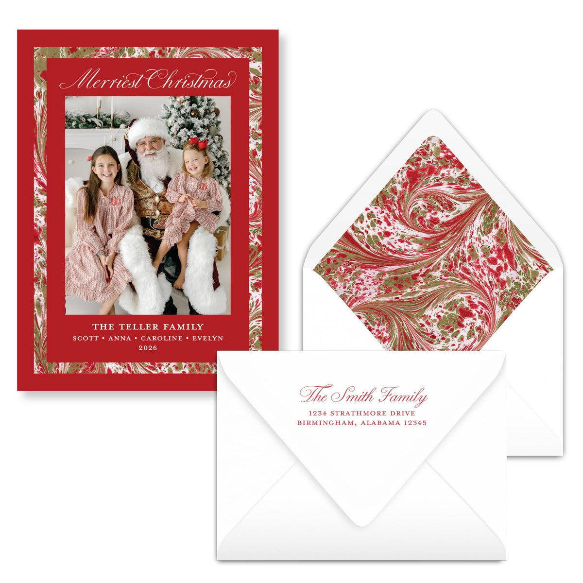 Merry Marble Traditional Trim Red | 2026 Holiday Card